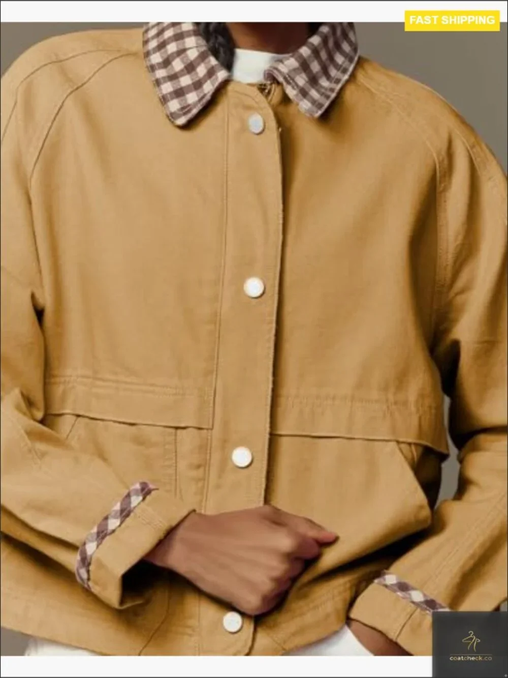 Button Front Plaid Jacket Oversized Casual Barn Coat with Pockets